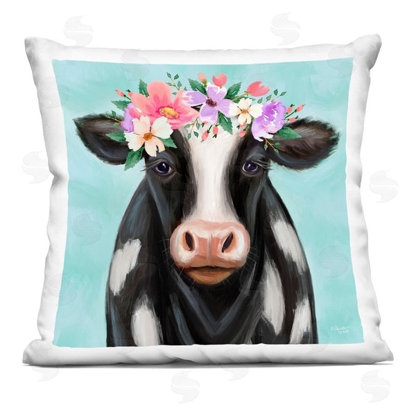 stupell industries Elizabeth Tyndall | Farm Cow Calf Pink Floral Blossom Crown Printed Throw Pillow