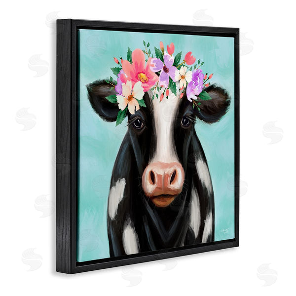 Stupell Industries Elizabeth Tyndall | Farm Cow Floral Turquoise Blossoms Wall Art