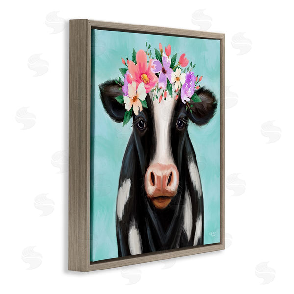 Stupell Industries Elizabeth Tyndall | Farm Cow Floral Turquoise Blossoms Wall Art