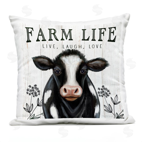 Stupell Industries Elizabeth Tyndall | Farm Life Dairy Cow Sign Wildflower Florals Printed Throw Pillow