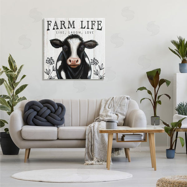 Stupell Industries Elizabeth Tyndall | Farm Life Dairy Cow Sign Wildflower Florals Wall Art