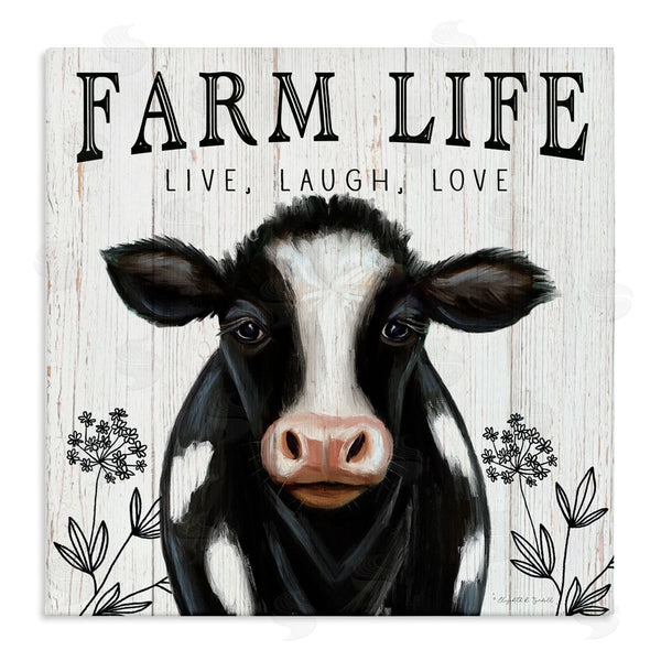 stupell industries Elizabeth Tyndall | Farm Life Dairy Cow Sign Wildflower Florals Wall Art