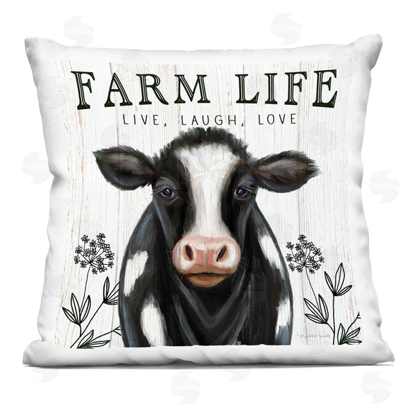 stupell industries Elizabeth Tyndall | Farm Life Dairy Cow Sign Wildflower Florals Printed Throw Pillow