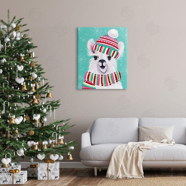 Stupell Industries Elizabeth Tyndall | Festive Winter Llama Portrait Snowy Weather Scarf Hat Wall Art