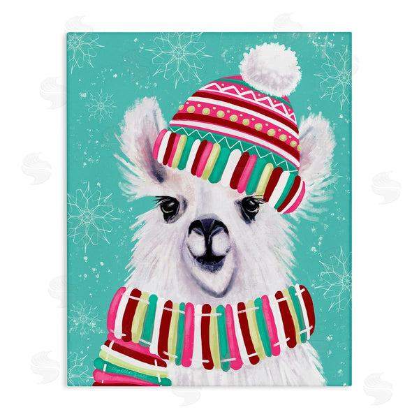 stupell industries Elizabeth Tyndall | Festive Winter Llama Portrait Snowy Weather Scarf Hat Wall Art