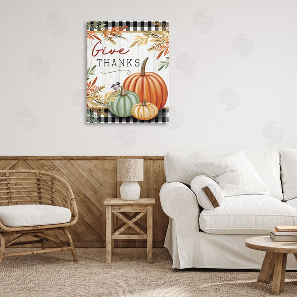 Stupell Industries Elizabeth Tyndall | Give Thanks Gingham & Pumpkins