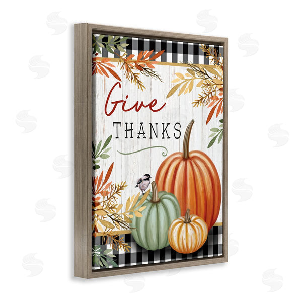 Stupell Industries Elizabeth Tyndall | Give Thanks Gingham & Pumpkins
