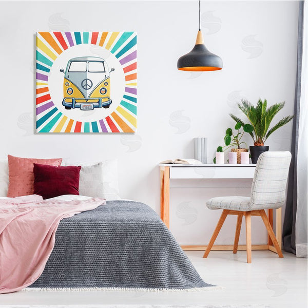 Stupell Industries Elizabeth Tyndall | Good Vibes Hippie Retro Camper Bus Rainbow Stripes Wall Art