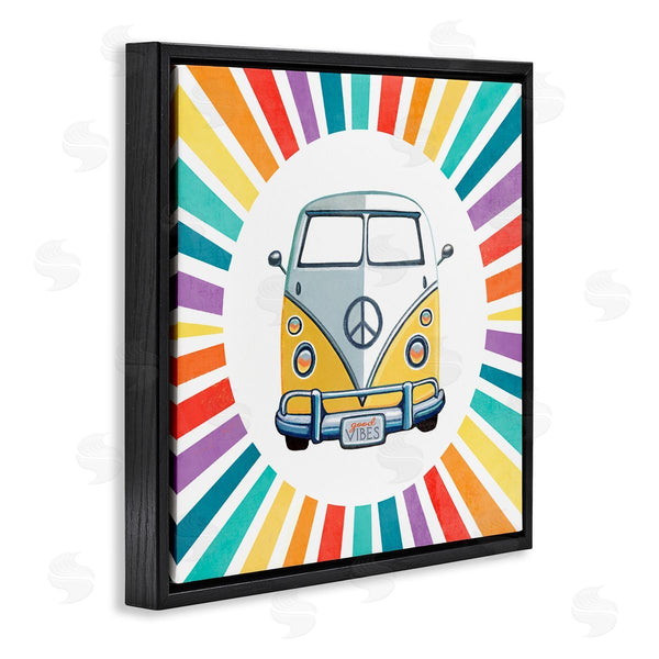 Stupell Industries Elizabeth Tyndall | Good Vibes Hippie Retro Camper Bus Rainbow Stripes Wall Art
