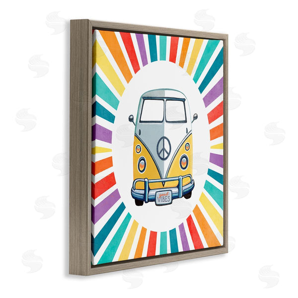 Stupell Industries Elizabeth Tyndall | Good Vibes Hippie Retro Camper Bus Rainbow Stripes Wall Art