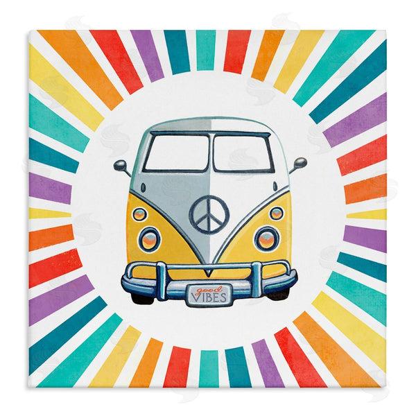 stupell industries Elizabeth Tyndall | Good Vibes Hippie Retro Camper Bus Rainbow Stripes Wall Art