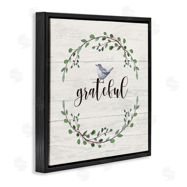 Stupell Industries Elizabeth Tyndall | Grateful Bird Crown Laurel Twigs Foliage Country Pattern Wall Art