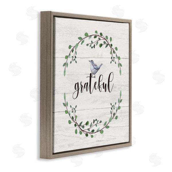 Stupell Industries Elizabeth Tyndall | Grateful Bird Crown Laurel Twigs Foliage Country Pattern Wall Art