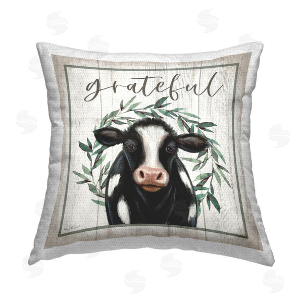 Stupell Industries Elizabeth Tyndall | Grateful Phrase Rustic Cow Printed Throw Pillow