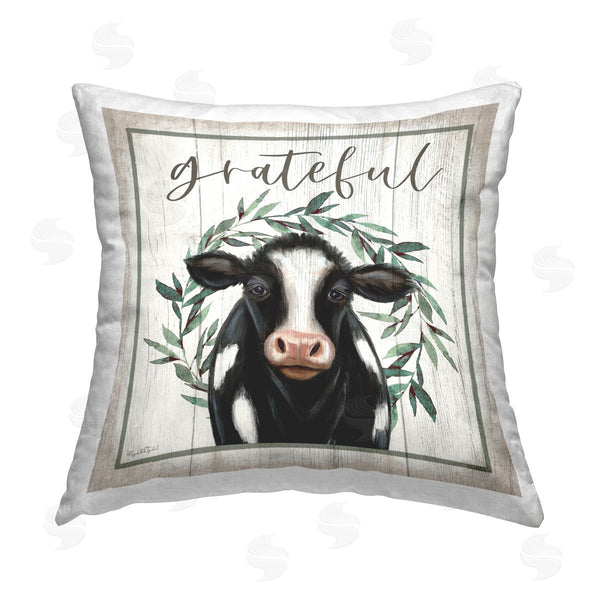 stupell industries Elizabeth Tyndall | Grateful Phrase Rustic Cow Printed Throw Pillow