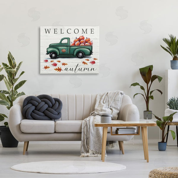 Stupell Industries Elizabeth Tyndall | Green Farm Truck Autumn Apple Harvest Welcome Sign Wall Art