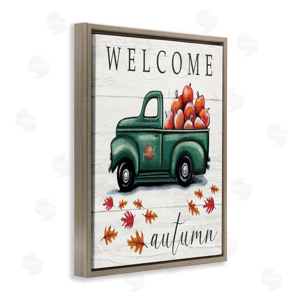 Stupell Industries Elizabeth Tyndall | Green Farm Truck Autumn Apple Harvest Welcome Sign Wall Art