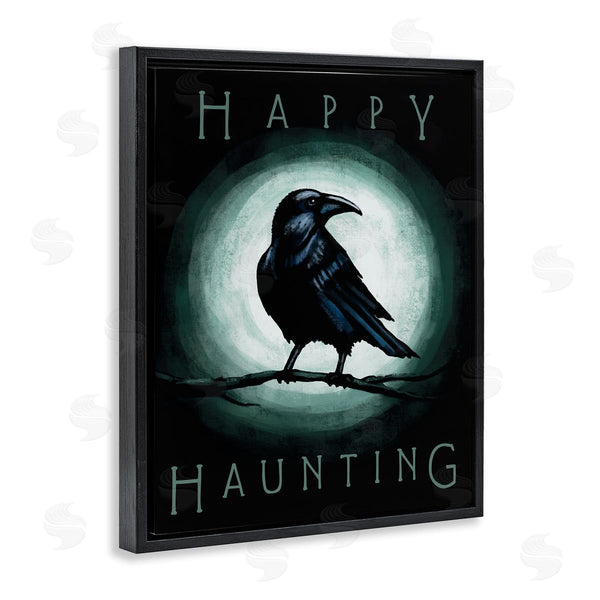 Stupell Industries Elizabeth Tyndall | Happy Hauntings Phrase Black Crow Perched Festive Halloween Wall Art
