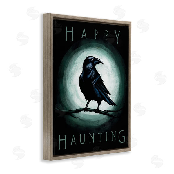 Stupell Industries Elizabeth Tyndall | Happy Hauntings Phrase Black Crow Perched Festive Halloween Wall Art