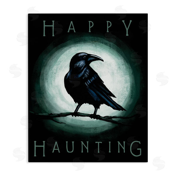 stupell industries Elizabeth Tyndall | Happy Hauntings Phrase Black Crow Perched Festive Halloween Wall Art
