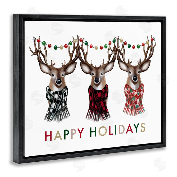 Stupell Industries Elizabeth Tyndall | Happy Holidays Christmas Reindeer Antlers Plaid Scarf Wall Art