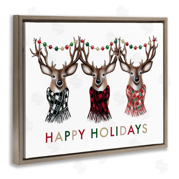 Stupell Industries Elizabeth Tyndall | Happy Holidays Christmas Reindeer Antlers Plaid Scarf Wall Art