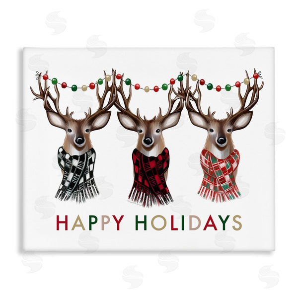 stupell industries Elizabeth Tyndall | Happy Holidays Christmas Reindeer Antlers Plaid Scarf Wall Art