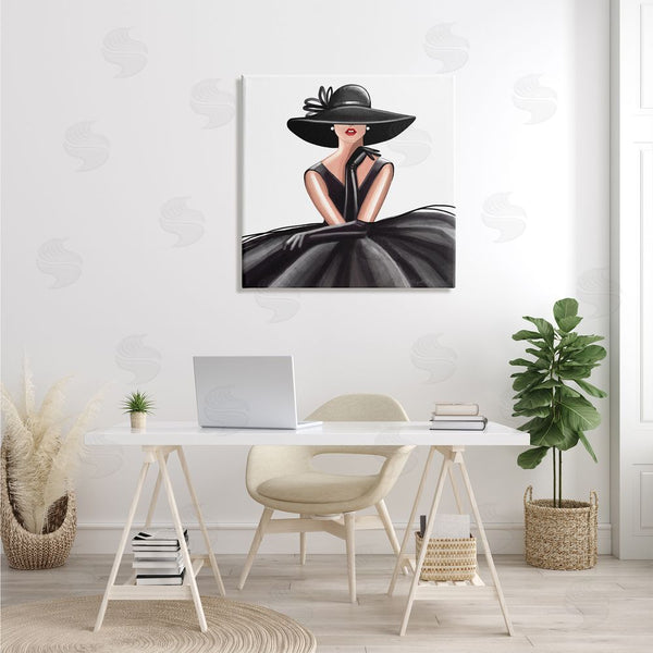 Stupell Industries Elizabeth Tyndall | High End Fashion Glam Pose Luxurious Black Dress Wall Art