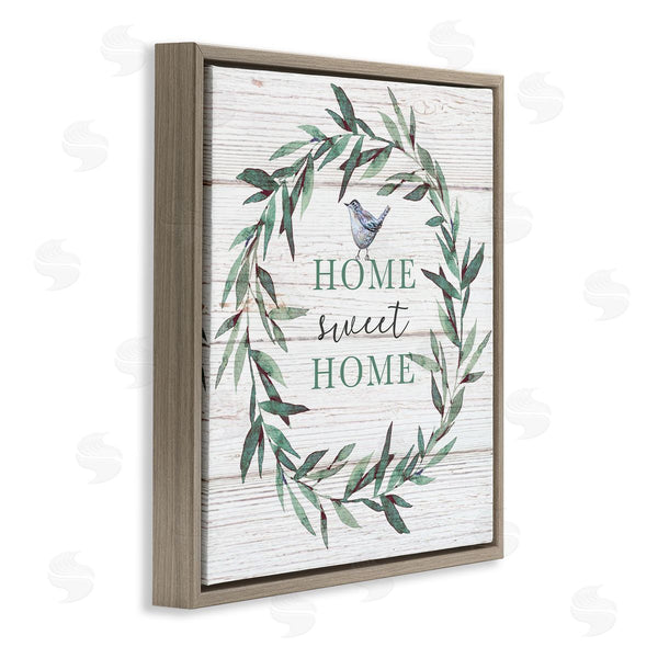 Stupell Industries Elizabeth Tyndall | Home Sweet Home Sentiment Green Fern Wreath Blue Bird Wall Art