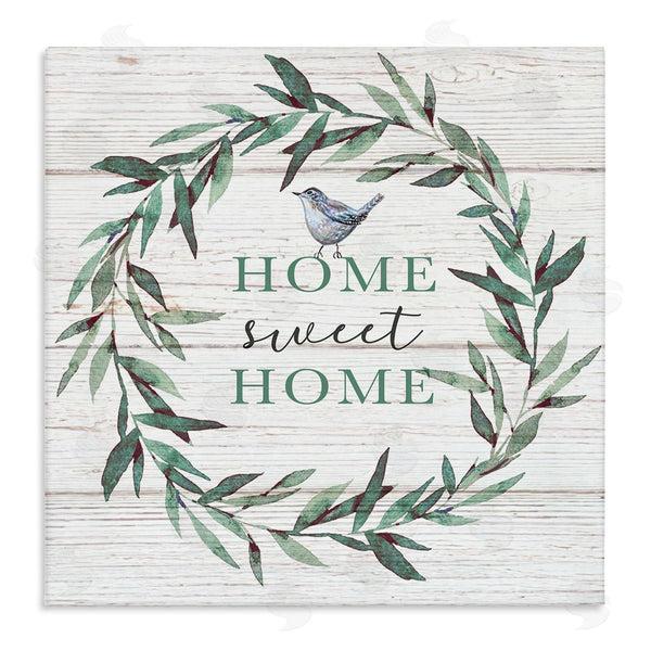 stupell industries Elizabeth Tyndall | Home Sweet Home Sentiment Green Fern Wreath Blue Bird Wall Art