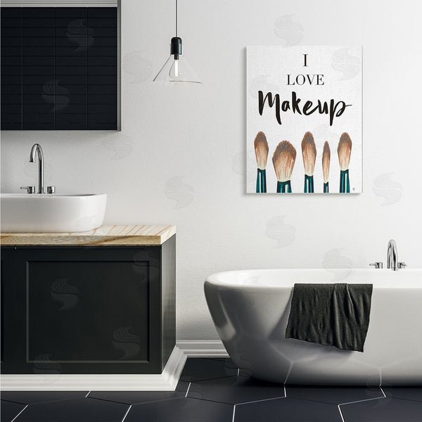 Stupell Industries Elizabeth Tyndall | I Love Makeup Expression Glam Cosmetic Brushes Wall Art
