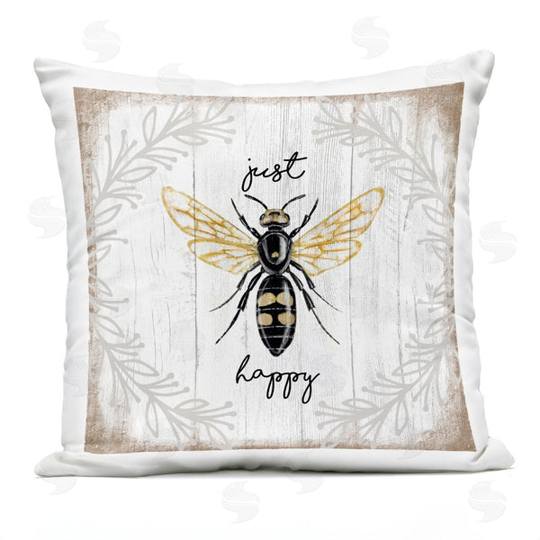 Stupell Industries Elizabeth Tyndall | Just Be Happy Charming Rustic Bee Pun Printed Throw Pillow
