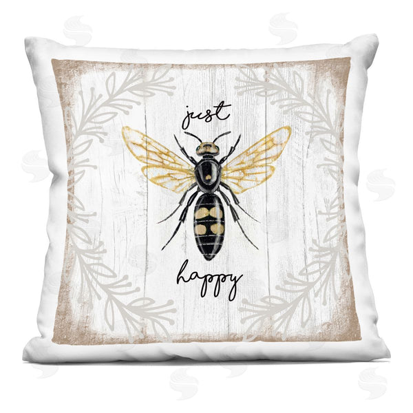 stupell industries Elizabeth Tyndall | Just Be Happy Charming Rustic Bee Pun Printed Throw Pillow