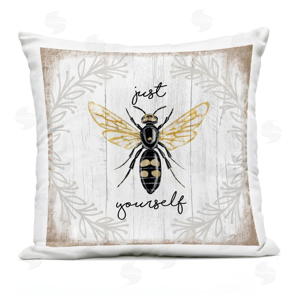 Stupell Industries Elizabeth Tyndall | Just Be Yourself Sentiment Country Charm Bee Printed Throw Pillow