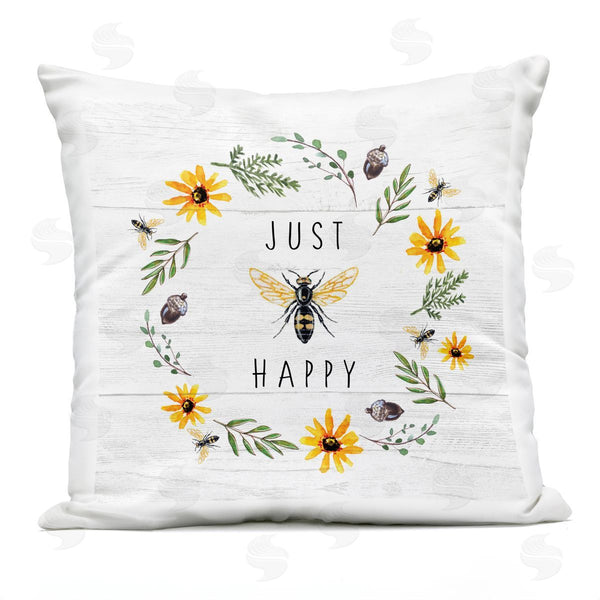 Stupell Industries Elizabeth Tyndall | Just Bee Happy Pun Printed Throw Pillow