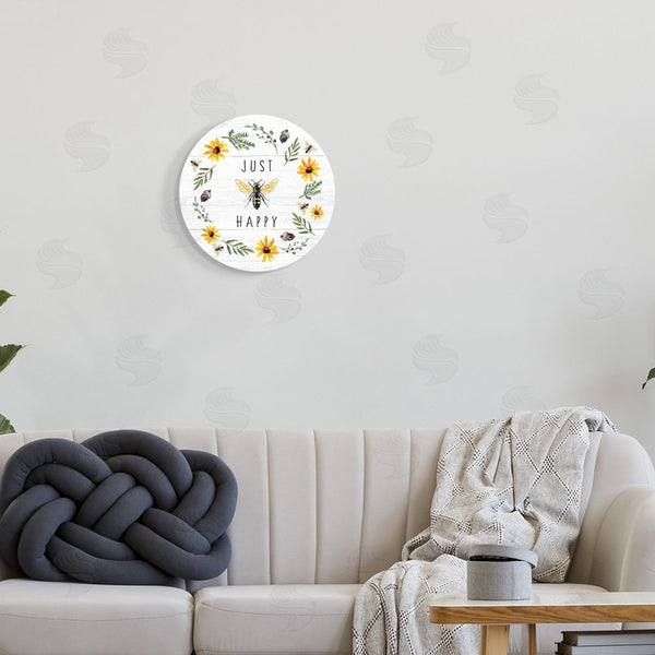 Stupell Industries Elizabeth Tyndall | Just Bee Happy Pun Wall Art