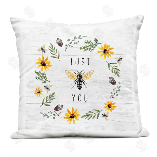 Stupell Industries Elizabeth Tyndall | Just Bee You Pun Phrase Yellow Daisy Wreath Printed Throw Pillow
