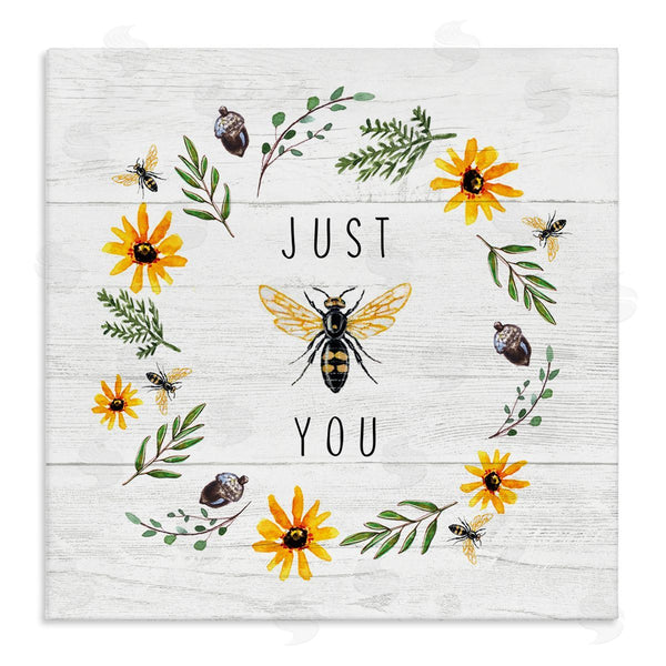 stupell industries Elizabeth Tyndall | Just Bee You Pun Phrase Yellow Daisy Wreath Wall Art