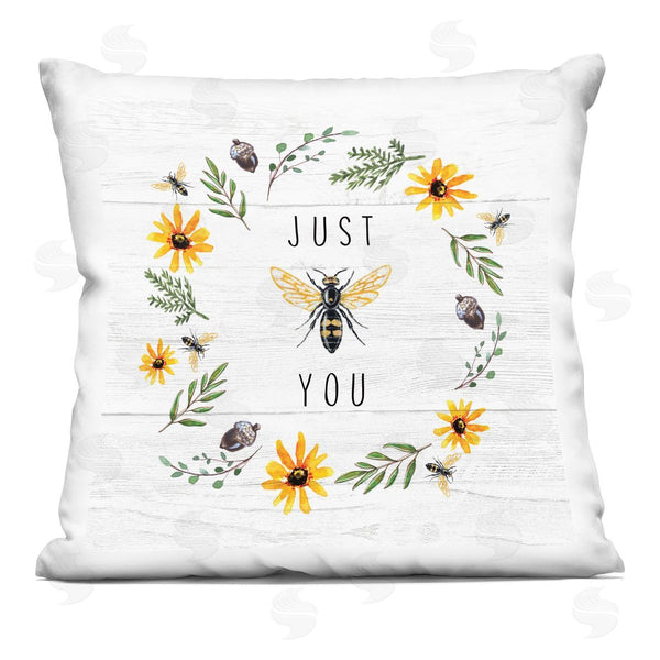 stupell industries Elizabeth Tyndall | Just Bee You Pun Phrase Yellow Daisy Wreath Printed Throw Pillow