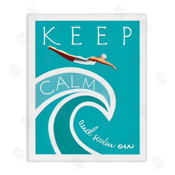stupell industries Elizabeth Tyndall | Keep Calm Swim On Phrase Female Diver Blue Wave Wall Art