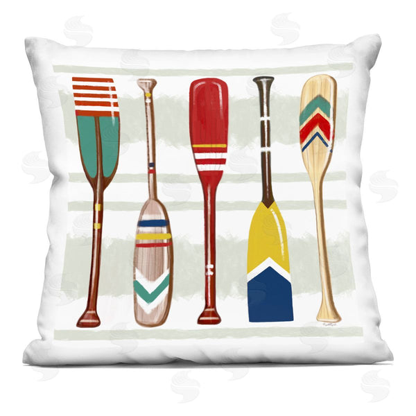 stupell industries Elizabeth Tyndall | Lake Cabin Patterned Oars Printed Throw Pillow