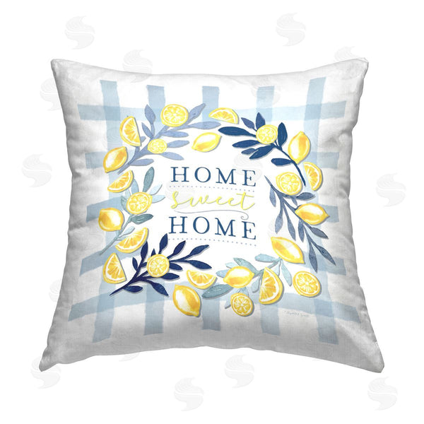 stupell industries Elizabeth Tyndall | Lemon Wreath on Gingham Printed Throw Pillow