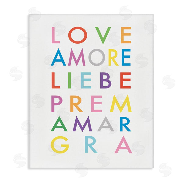 stupell industries Elizabeth Tyndall | Love Amore Liebe Romantic Phrases Bold Rainbow Text Wall Art