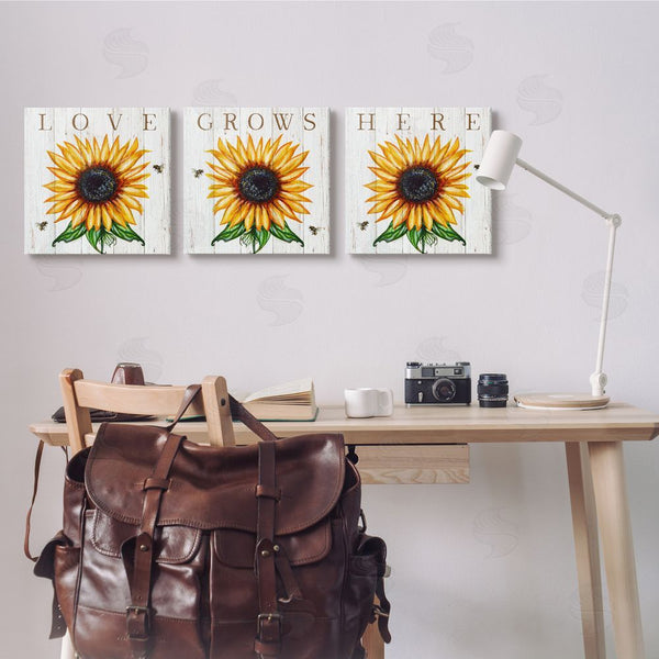 Stupell Industries Elizabeth Tyndall | Love Grows Here Sunflowers Honey Bees Wall Art