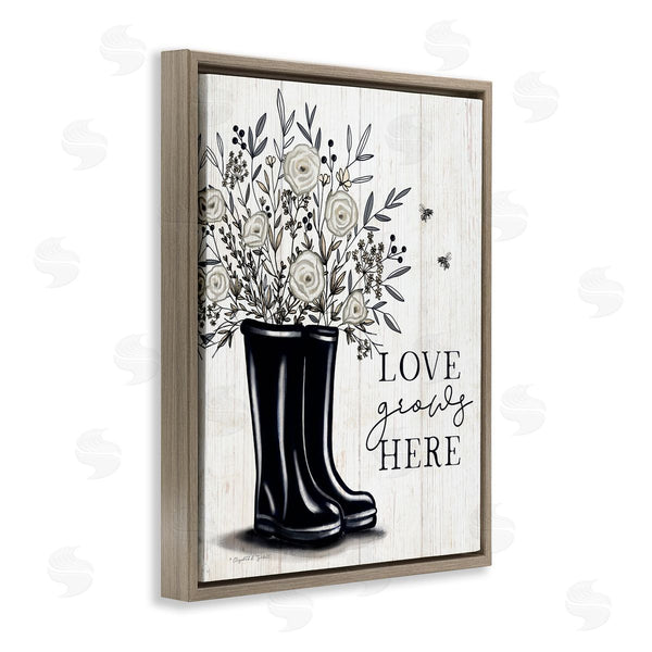 Stupell Industries Elizabeth Tyndall | Love Grows Here White Roses Black Rainboots Sign Wall Art