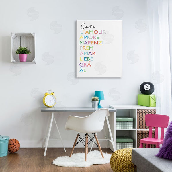 Stupell Industries Elizabeth Tyndall | Love L'Amour Amore Mapenzi Romantic Terms Rainbow Typography Wall Art