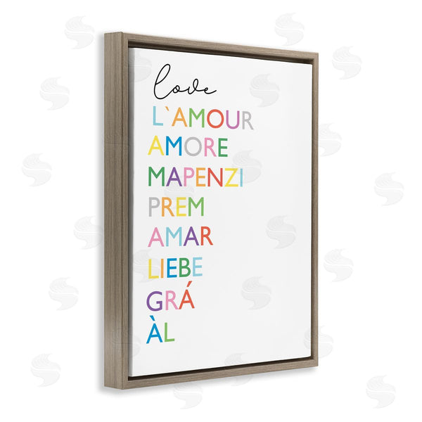 Stupell Industries Elizabeth Tyndall | Love L'Amour Amore Mapenzi Romantic Terms Rainbow Typography Wall Art