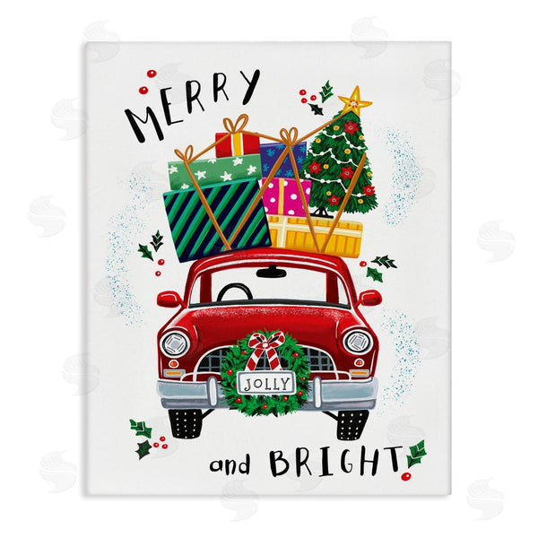 stupell industries Elizabeth Tyndall | Merry and Bright Sentiment Red Holly Farm Truck Wall Art