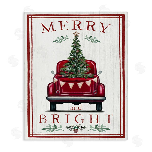 stupell industries Elizabeth Tyndall | Merry & Bright Christmas Tree In Truck Rustic Botanicals Wall Art