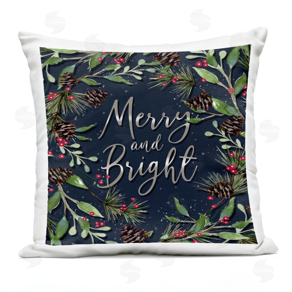Stupell Industries Elizabeth Tyndall | Merry & Bright With Holly Leaves Printed Throw Pillow